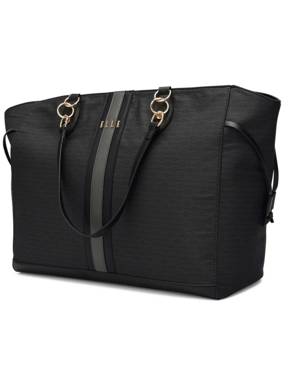 ELLE Luggage Eleganza 32L Weekender Tote Bag Black Travel Gray Stripe travel 🏖️